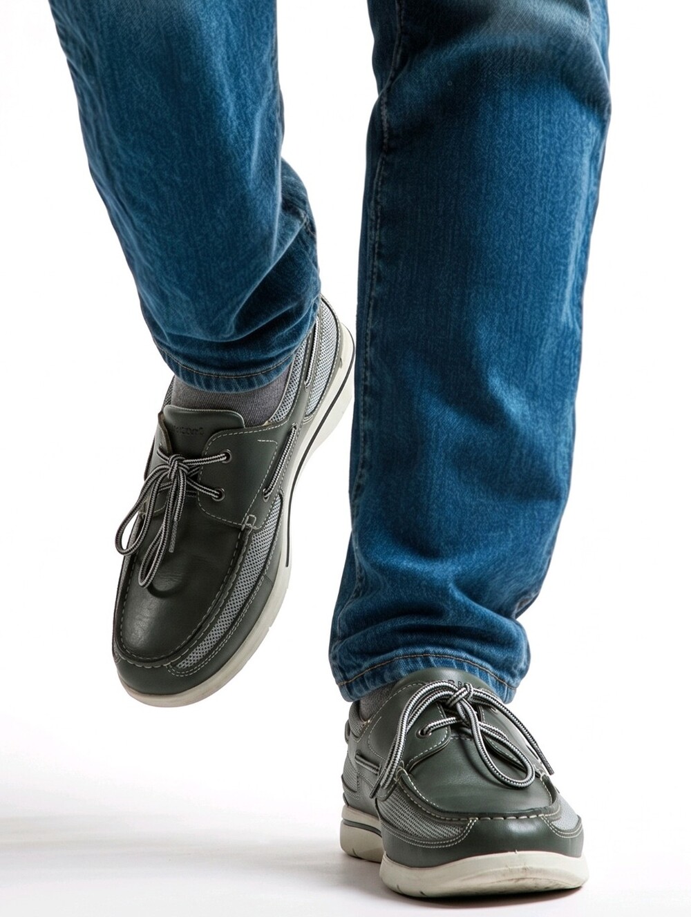 Rockport Men's Olive Green Leather & Gray Trim Boat Shoes 12